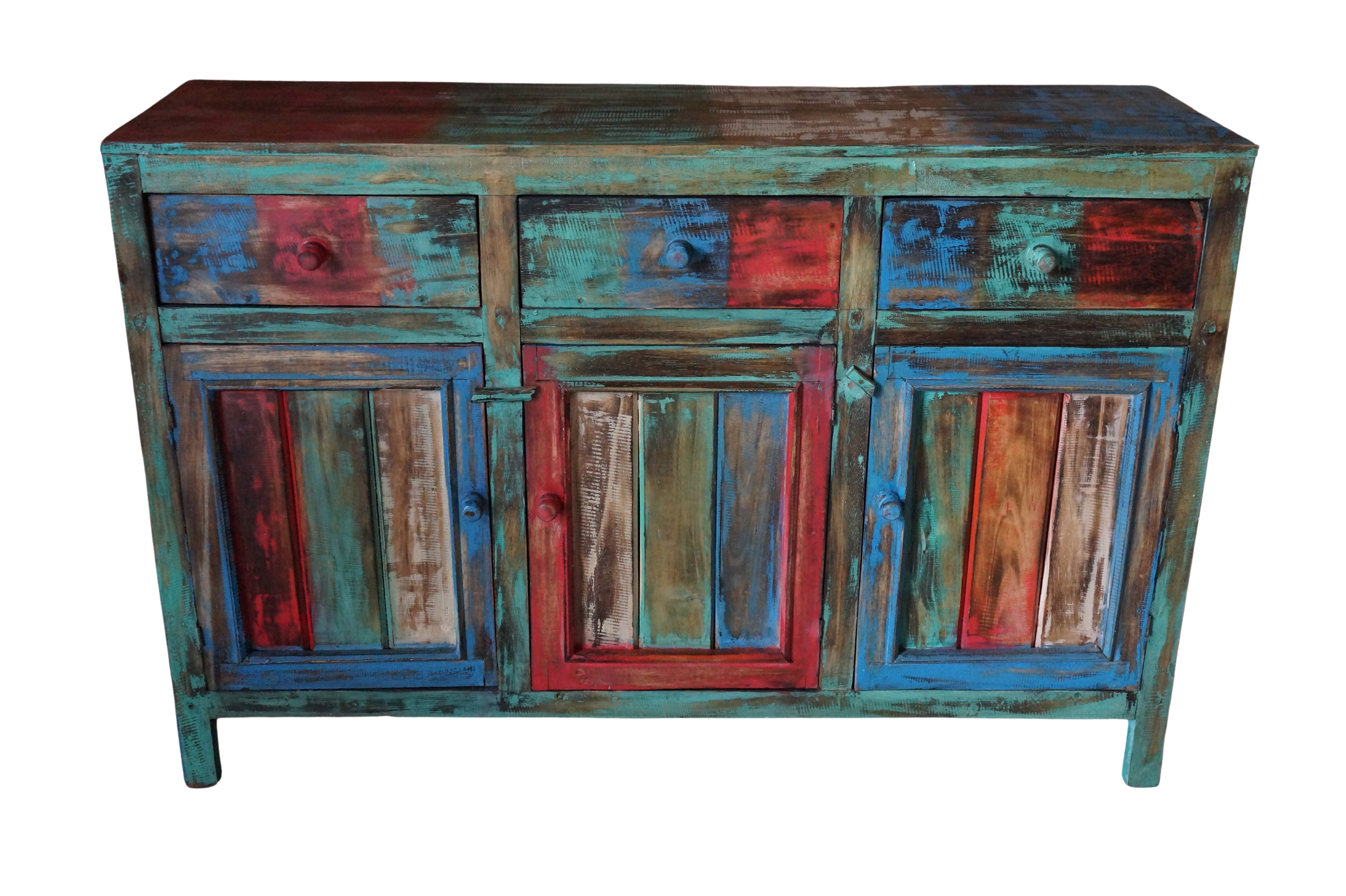 DREWNIANA SZAFKA KOMODA Z SZUFLADAMI 120x35x80 CM VINTAGE - obrazek 6