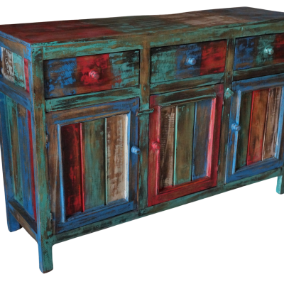 DREWNIANA SZAFKA KOMODA Z SZUFLADAMI 120x35x80 CM VINTAGE