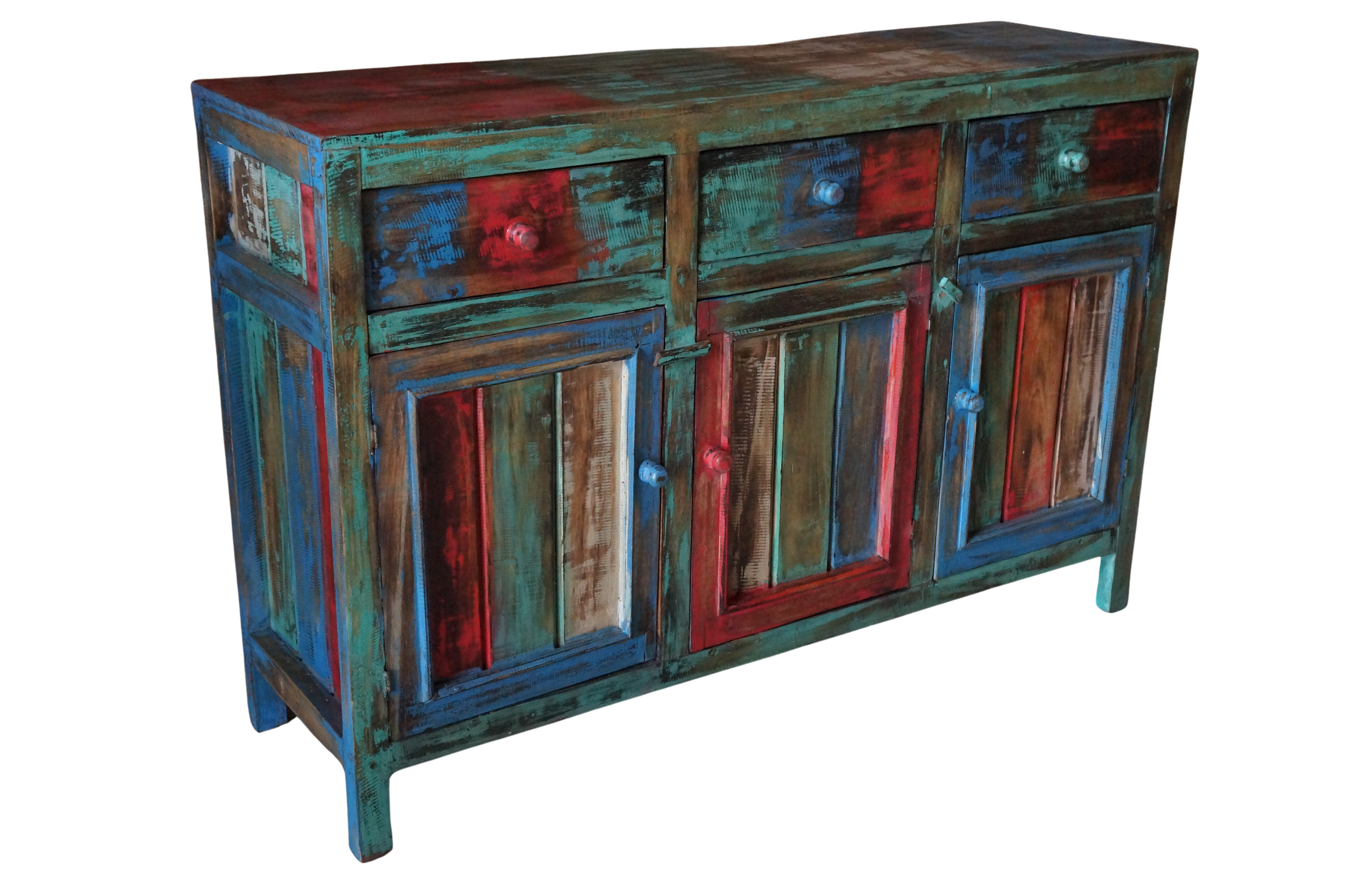 DREWNIANA SZAFKA KOMODA Z SZUFLADAMI 120x35x80 CM VINTAGE