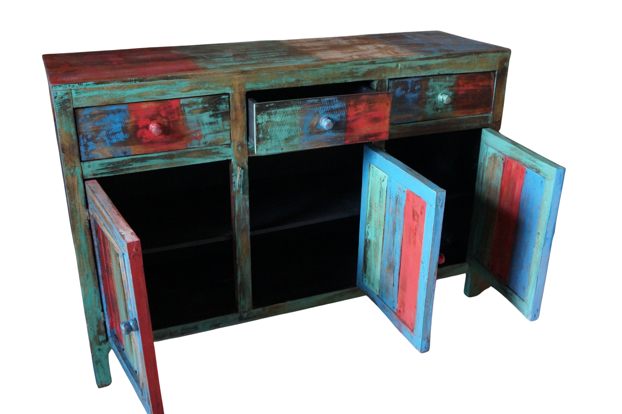 DREWNIANA SZAFKA KOMODA Z SZUFLADAMI 120x35x80 CM VINTAGE - obrazek 3